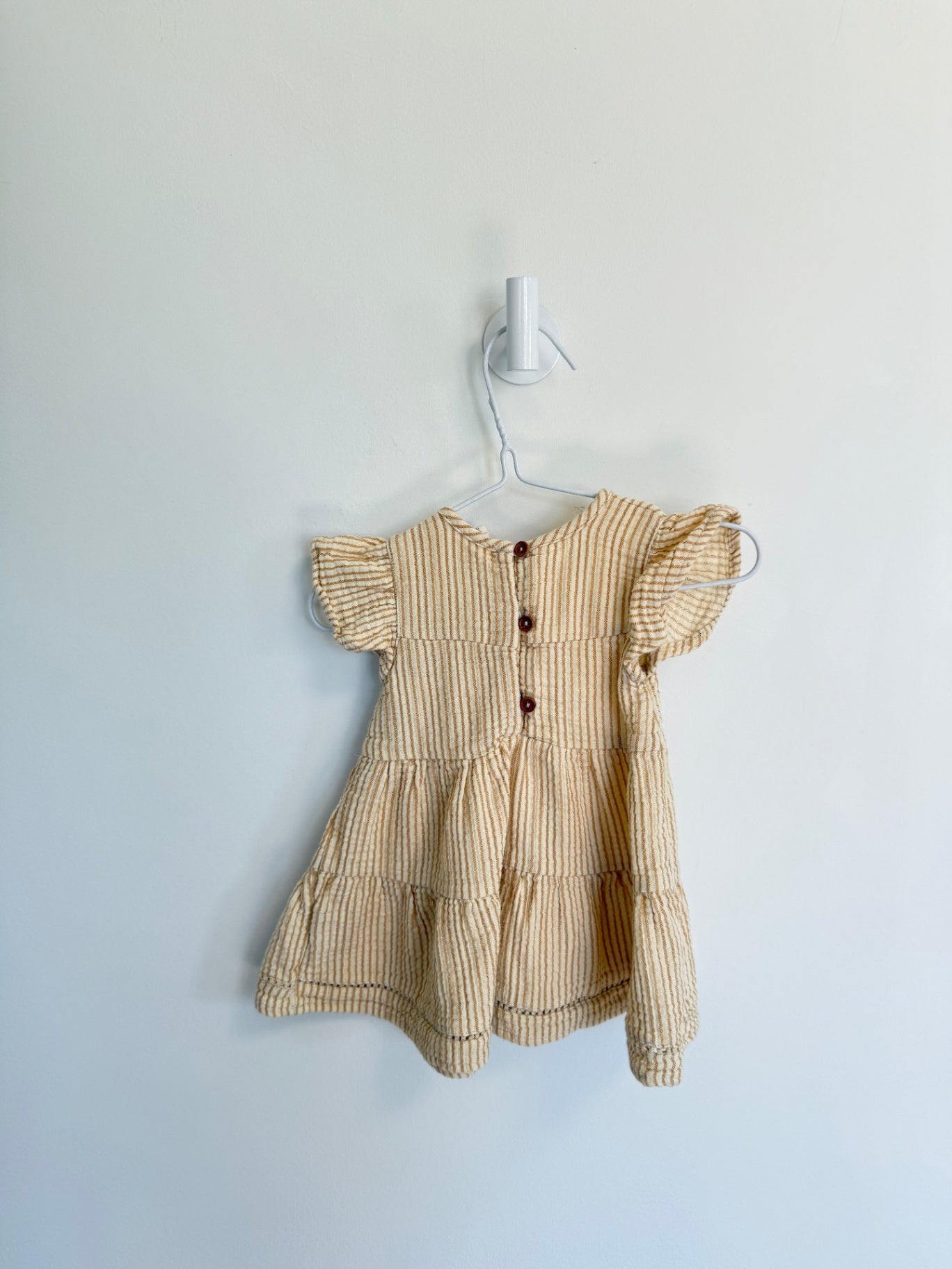 Quincy Mae Dress 3-6 months Cream/yellow stripe