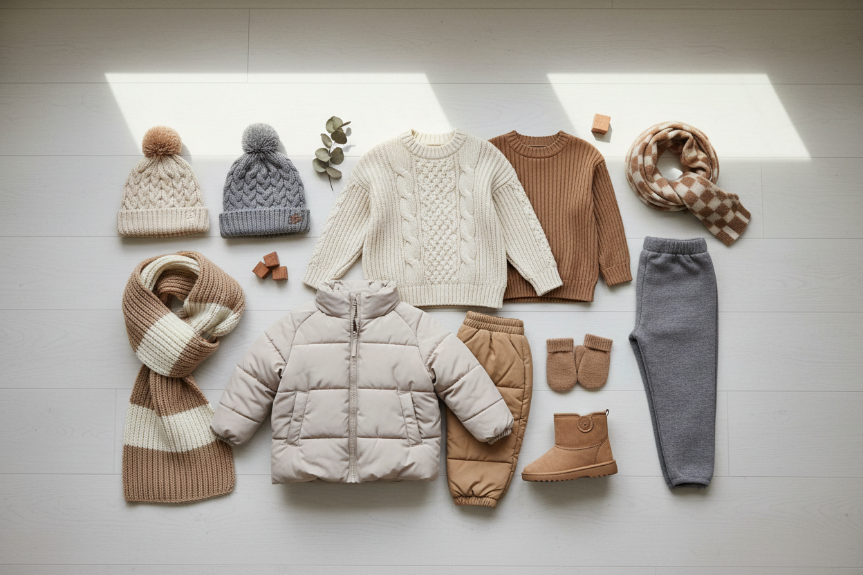winter kids clothing in neutral colours