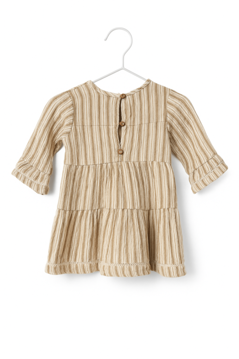 Quincy Mae Dress 12-18 months stripped olive/white