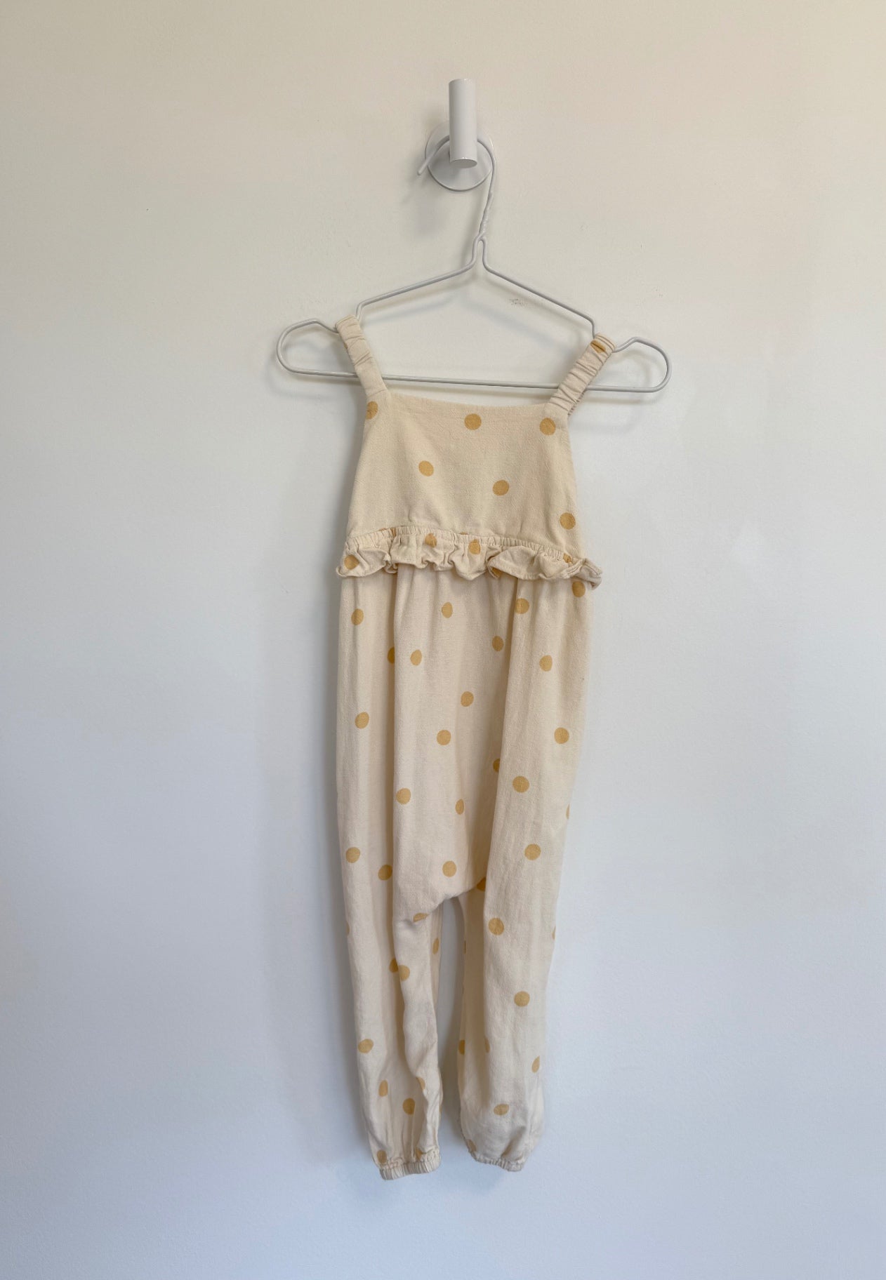 Rylee + Cru Romper 12-18 months Cream w/yellow polka dots