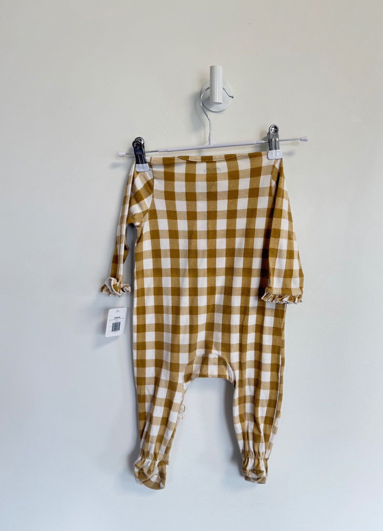 Mudpie Onesie 3-6 months Checkered tan/white