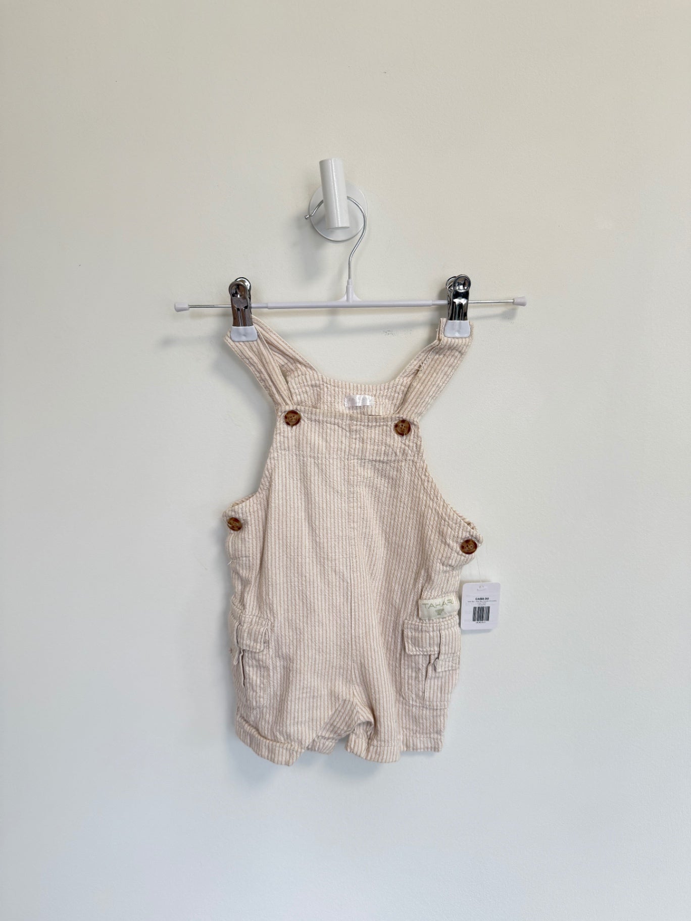 Tahari Boy Overalls 3-6 months Cream Stripe