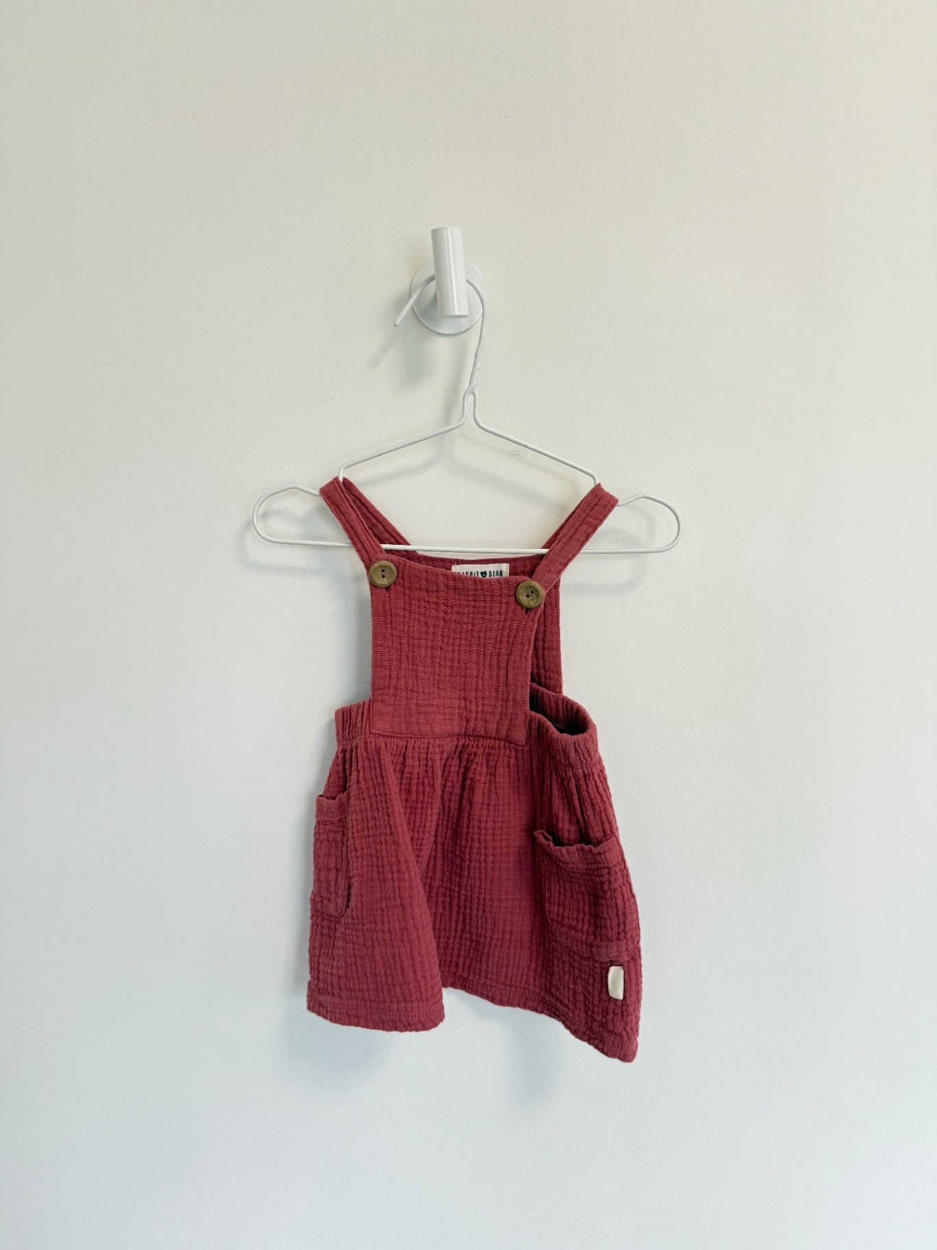 Rabbit + Bear Overalls- Skirt 6-9 months Magenta