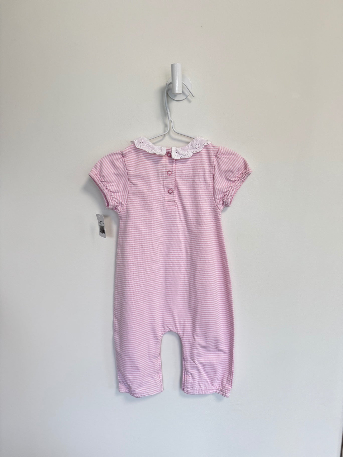JoJo Maman Bebe Romper 12-18 months Pink/White stripe