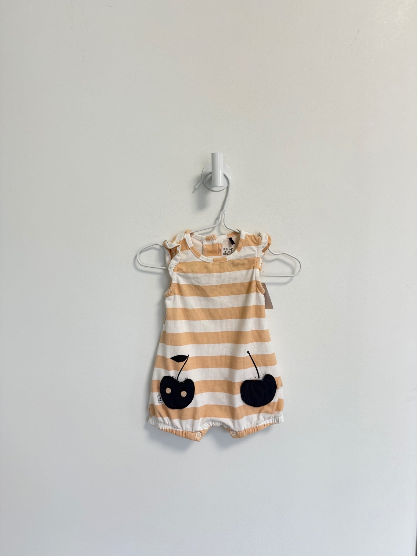 Deux par Deux Romper 3 months peach/white stripe
