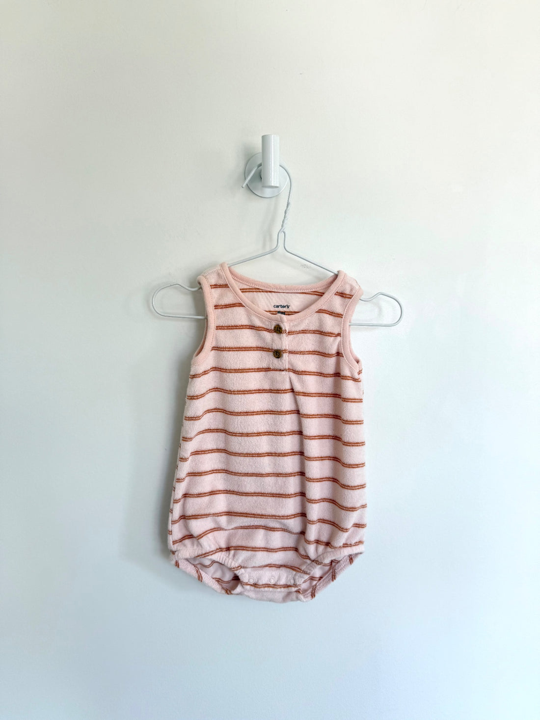 Carters Romper 9 months Light pink w/ brown stripes